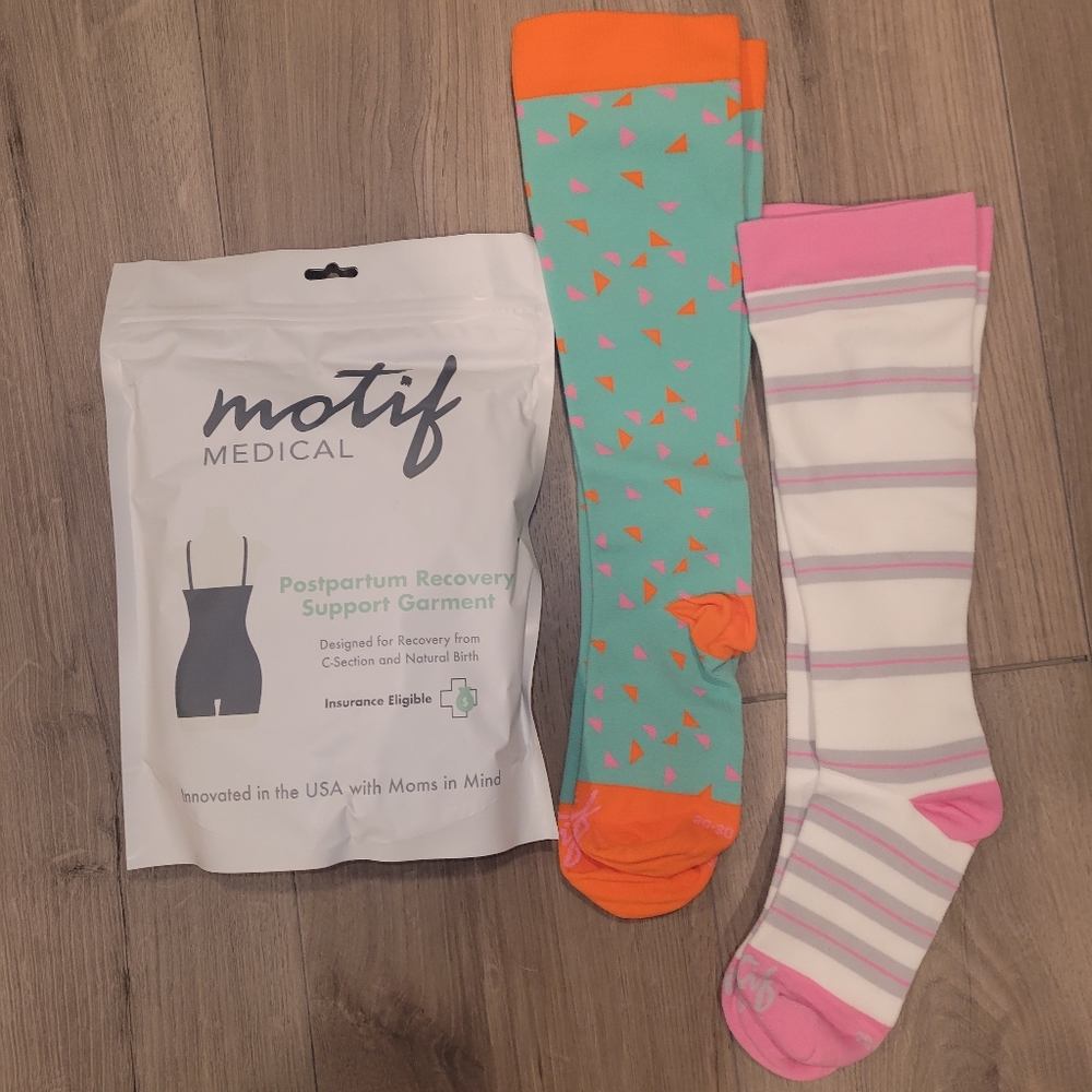 Pregnancy Compression Socks Set & Motif Postpartum Recovery Support Garmet